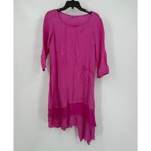 Click Womens Top Size S Oversized Linen Asymmetrical Hem Lagenlook Artwear